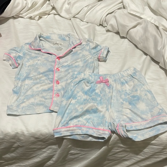 Sweet Dreams S 6/6x short sleeve button down top shorts set blue clouds euc - Picture 1 of 8